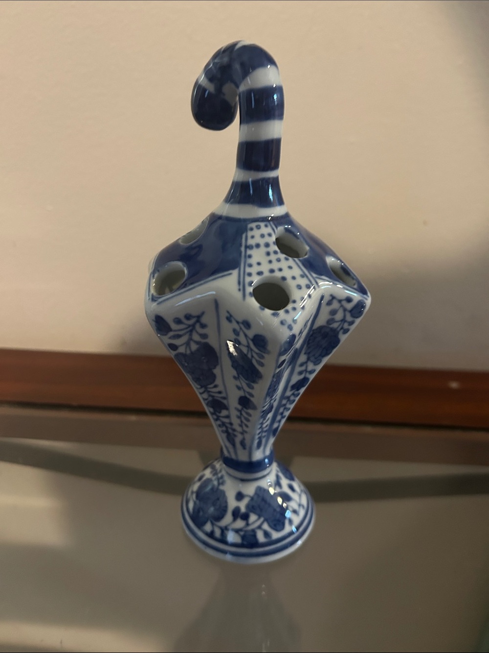 Blue and White Ceramic Umbrella Bud Vase - Home Art